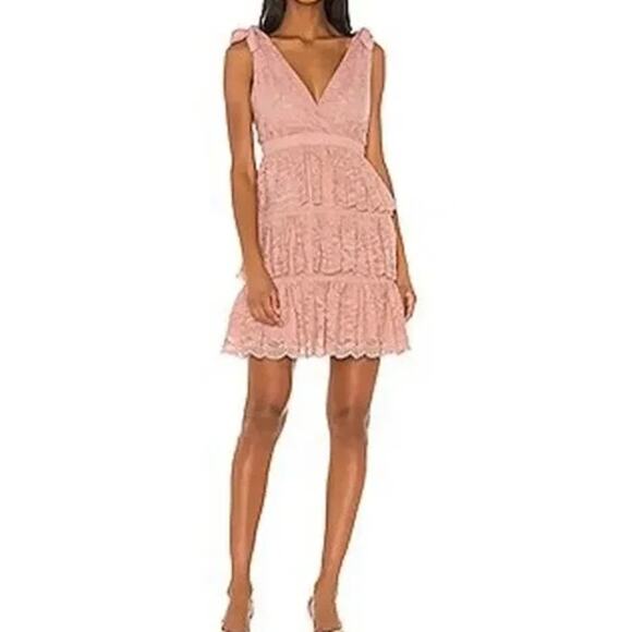 Bardot Roxie Sleeveless Tiered Lace Pink Mini Dress Size 10 - Picture 2 of 10